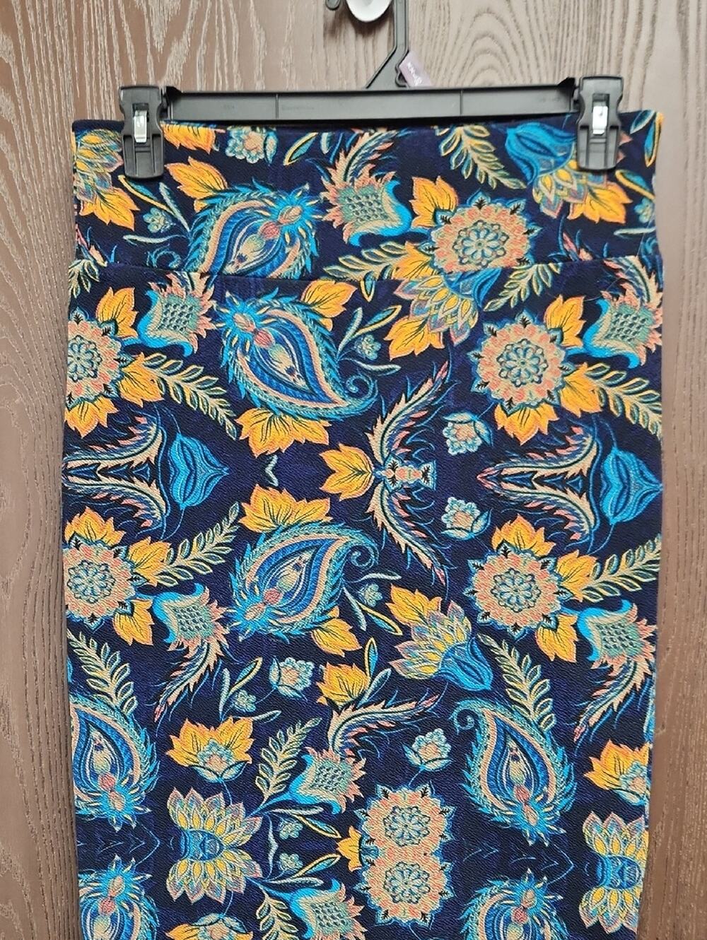 🚨2/$25 or 5/LuLaRoe Navy Pencil Skirt with Yellow and Teal Paisley Floral Print